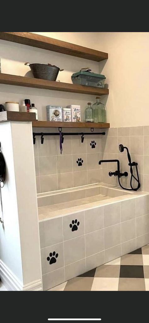 Raised Dog Bath, Home Dog Wash Station, Dog Drying Station, Dog Shower Room, Pet Shower In Laundry Room, Laundry Room Dog Bath, Dog Bath In Laundry Room, Diy Dog Bathing Station, Home Dog Washing Station