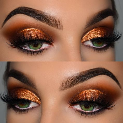 Maquillaje con tonos naranja y café Copper Eye Makeup, Copper Eyeshadow, Copper Eye, Orange Makeup, Neutral Eyes, Pinterest Makeup, Beautiful Eye Makeup, Makijaż Smokey Eye, Makeup Eye Looks