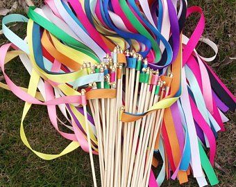 Bells For Wedding, Wedding Streamers, Bride Groom Signs, Wedding Ribbon Wands, Multicolor Wedding, Groom Sign, Wedding Wands, Ribbon Wands, Pink Wrapping Paper