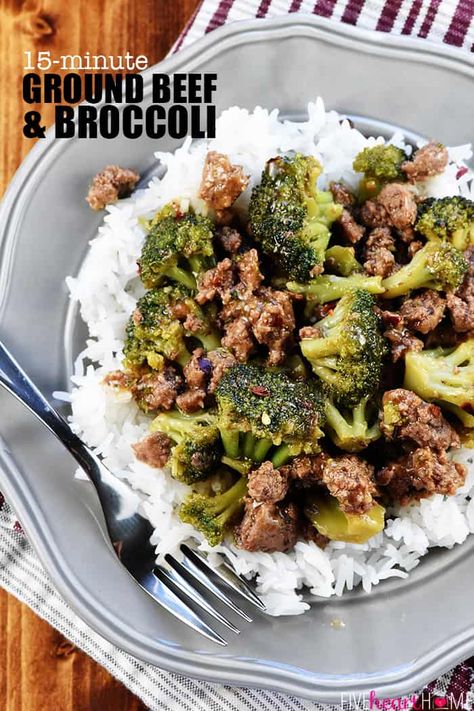 Healthy Ground Beef and Broccoli ~ one of the BEST ground beef recipes...a flavorful, quick and easy skillet recipe that comes together in 15 minutes in just one pan! | FiveHeartHome.com #groundbeefrecipes #beefandbroccoli Healthy Hamburger Meat Recipes, Asian Ground Beef Recipes, Ground Beef Paleo Recipes, Healthy Hamburger, Ground Beef And Broccoli, Healthy Ground Beef, Easy Skillet Meals, Ground Beef Recipes Healthy, Keto Beef Recipes