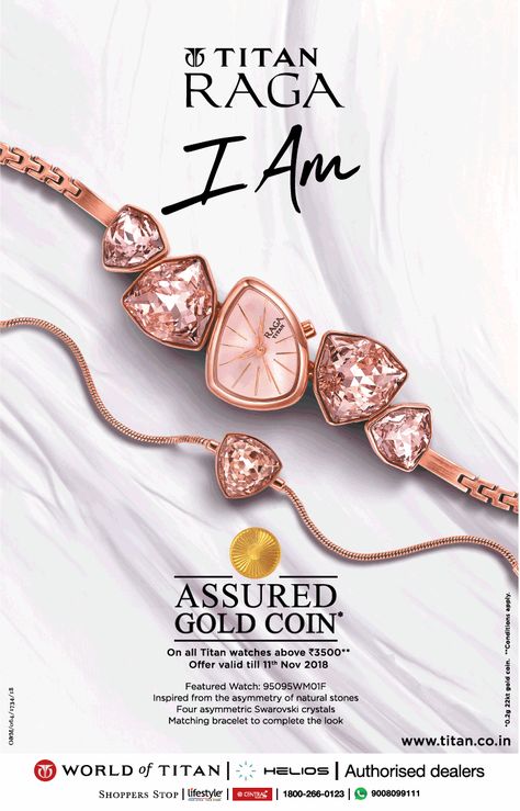 titan-raga-i-am-ssured-gold-coin-ad-delhi-times-10-10-2018 Raga Watches, Trendy Watches Women Fashion, Elegant Watches Women, Stylish Watches For Girls, Movado Womens Watch, Cartier Watches Women, Watches Women Simple, Womens Designer Watches, Rolex Watches Women