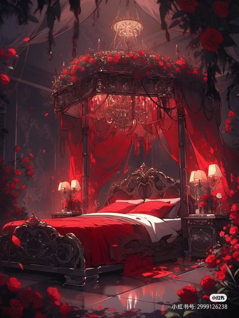 Vtuber Room, Princess Bedroom Decor, Vampire House, Emotional Painting, Fantasy Bedroom, Fantasy Rooms, Flower Bedroom, Castles Interior, Bedroom Red