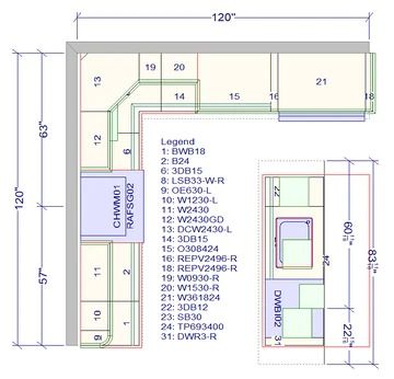 10x10 Kitchen Cabinet Package - L Shaped w/ Island Kitchen Design 10x10 Kitchen Layout, L Shaped Kitchen With Island Layout, Kitchen Layout Design, Kitchens 2024, Kitchen With Island Layout, Plywood Shelving, L Shape Kitchen Layout, Blue Shaker Cabinets, Grey Shaker Cabinets