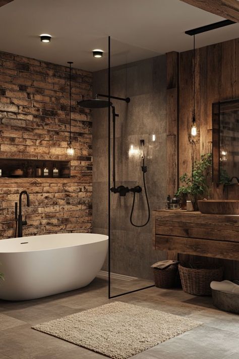 Style your bathroom with rustic chic decor for a cozy, natural look. #RusticChic #BathroomDecor #CozyInteriors Rustic Chic Bathroom, Rustic Chic Bathrooms, Earthy Bathroom Ideas, Bathroom Decor Rustic, Earthy Bathroom, Chic Bathroom Decor, Rustic Chic Decor, Chic Bathroom, Earthy Style