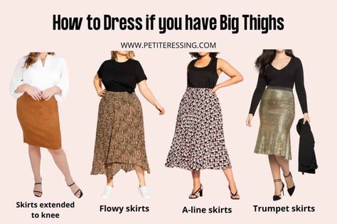 Big Thigh Outfits Small Waist, High Waisted Skirt Outfit Plus Size, Skirts For Short Curvy Women, Workout To Have Big Thigh, Pants For Big Hips And Thighs, Jeans For Wide Hips And Thighs, Outfit For Big Thighs, Big Thighs Outfit Ideas, Thick Thigh Outfits Skirt