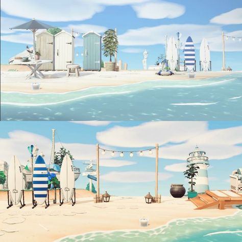 Animal Crossing Yacht Ideas, Acnh Yacht Club, Ac Beach Ideas, Beach Core Animal Crossing, Coastal Acnh Island Entrance, Acnh Beachside Cafe, Animal Crossing Beach Island Ideas, Acnh Coastal Town Ideas, Acnh Hhp Beach House