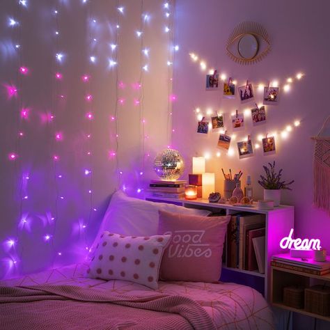 ▪︎ 96 multicolor LEDs ▪︎ Flexible, clear wire ▪︎ 4 feet wide x 5 feet tall Silky Bed Sheets, Blue Purple Bedroom, Room With Rugs, Baddie Room Decor, Blue And Purple Bedroom, Pink And Purple Bedroom, Purple Themed Bedroom, Pink And Purple Room, Decor For Your Room