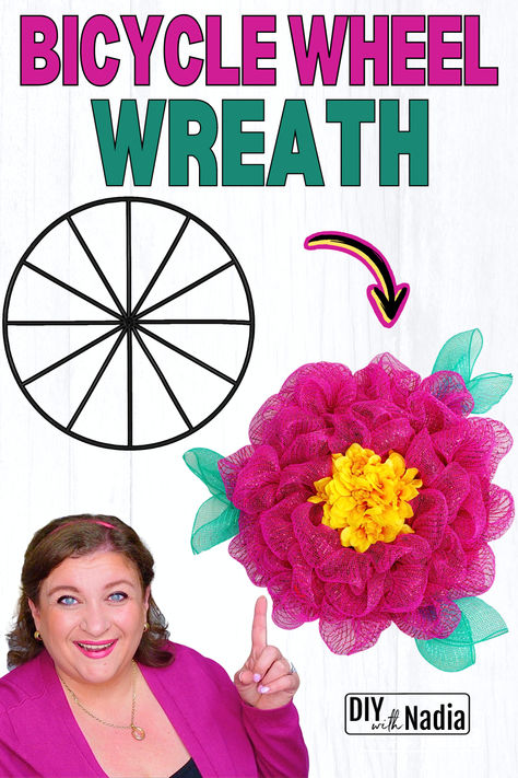 How to make BICYCLE WHEEL WREATH | Deco Mesh Flower Wreath DIY Tutorial #wreath #decomesh Bicycle Rim Wreath Diy, Dollar Tree Wagon Wheel Wreath, Bicycle Wheel Wreath Diy, Wheel Wreath Ideas, Deco Mesh Flower Wreath, Flower Wreath Diy, Mesh Flower Wreath, Bicycle Wreath, Bicycle Wheel Wreath