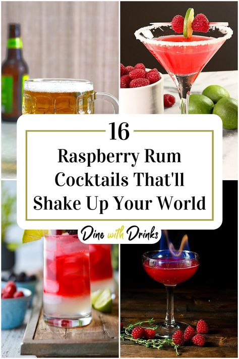 Collage of 4 raspberry rum cocktails. Raspberry Rum Cocktails, Raspberry Rum Drinks, Sweet Mixed Drinks, Fruity Rum Drinks, Spiced Rum Drinks, Rum Mixed Drinks, Smirnoff Raspberry, Coconut Rum Drinks, Rum Drinks Recipes