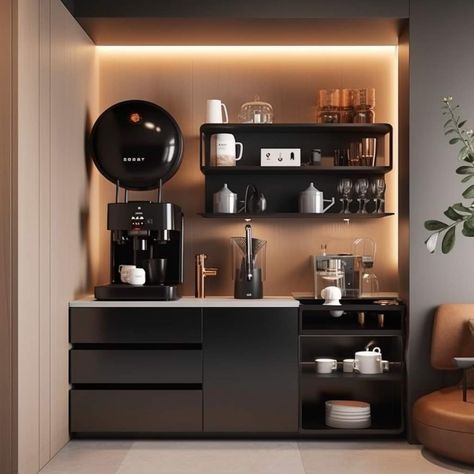 Coffee Bar In Living Room, Teachers Lounge Decor, Bar In Living Room, Coffee Bar Ideas Kitchen Counter, Office Coffee Bar, Coffee Bar Station, Coffee Center, Condo Kitchen, Coffee Bar Home