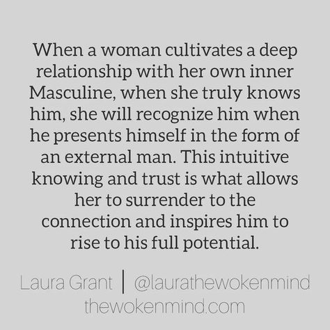 Laura Grant, M.Ed. on Instagram: "When we truly know ourselves we are able to choose a partner who makes us feel safe but also encourages us to reach our full potential. The woman is the representation of the man's inner Feminine, his spiritual frequency. The man is the representation of the woman's inner Masculine, her physical world protector. __________________ #divinfeminine #divinemasculine #masculineenergy #feminineenergy #masculine #feminine #masculinity #femininty #relationships #cons Safe Quotes, Twin Flame Love Quotes, Divine Feminine Spirituality, Masculine Feminine, Divine Connections, Masculine Energy, Soul Healing, Goddess Energy, Feel Safe