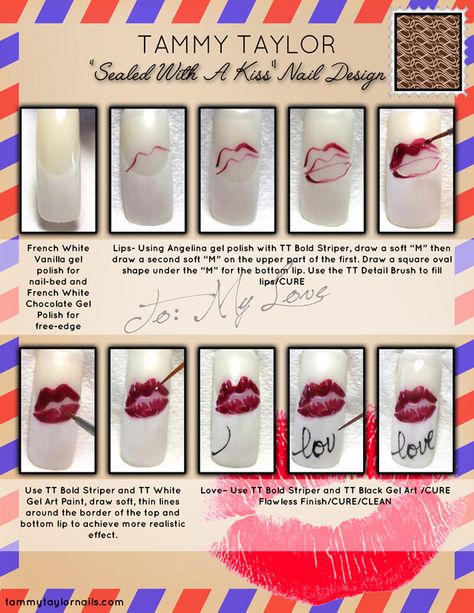 Tammy Taylor "Sealed With A Kiss" Nail Design Toenails Ideas, Nail Painting Tips, Tammy Taylor Nails, Gel Paint, Tammy Taylor, Kiss Nails, Mouth Design, Nail Designs Tutorial, Diy Acrylic Nails