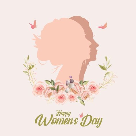 Happy Women's Day Silhouette of a woman face with flower petals and leaves. 8 march, Invitation card copy space. Women's Day Decoration Ideas, Happy Womens Day Card, Womens Day Card, Happy Women's Day Card, Happy Women Day, Women's Day Cards, Silhouette Of A Woman, Shadow Illustration, Happy Woman Day