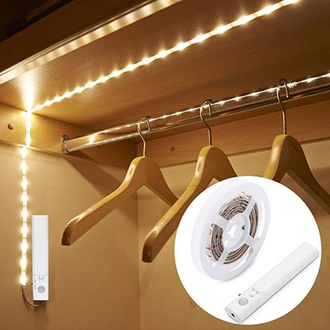 Amagle LED Dual Mode Motion Night Light, Flexible LED Strip with Motion Sensor Closet Light for Bedroom Cabinet, Nature White (4000K) (4 AAA Batteries Operated, Not Included) - - Amazon.com Motion Sensor Closet Light, Led Closet Light, Wardrobe Lighting, Led Cabinet Lighting, Led Band, Bedroom Cabinets, Strip Led, Kitchen Wardrobe, Closet Lighting