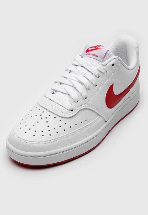 Tênis Nike Sportswear Court Vision Branco/VermelhoBico: RedondoPossui colarinho estofado, logo texturizado e acabamento fosco. Nike Court Vision, Court Vision, Tenis Nike, Teen Top, Swag Shoes, Sneaker Heels, Nike Air Force Sneaker, Nike Tops, Nike Sportswear