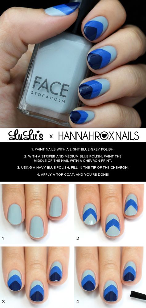 It's undeniable that all shades of blue have become a popular polish choice here at LuLu*s! Check out this week's fun blue chevron nail tutorial! Diy Nail Art Tutorial, Peacock Nails, Mani Monday, Chevron Nails, Nail Tutorial, Blue Chevron, I Love Nails, Manicure Y Pedicure, Cute Nail Designs