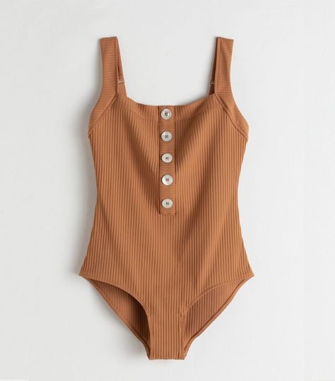 & Other Stories Ribbed Button-Up Swimsuit Blue Bathing Suit, Beachwear Collection, Cute Bathing Suits, Costume Intero, Cute Swimsuits, Fashion Story, Swim Suit, One Piece Swimwear, Metropolis