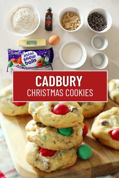 The perfect cookie for the holidays these Cadbury Christmas cookies use festive red, green and white mini eggs and chocolate chips. Cadbury Cookies, Christmas Cookies Recipes, The Perfect Cookie, Cadbury Eggs, Mini Eggs, Perfect Cookie, Cookie Scoop, Cookies Recipes Christmas, Cookie Sheet