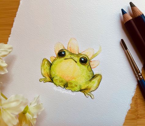 Weird Drawings, Frog Drawing, Color Drawing Art, Flower Hat, Watercolour Inspiration, Watercolor Paintings Easy, Frog Art, Easy Doodles Drawings, Book Drawing