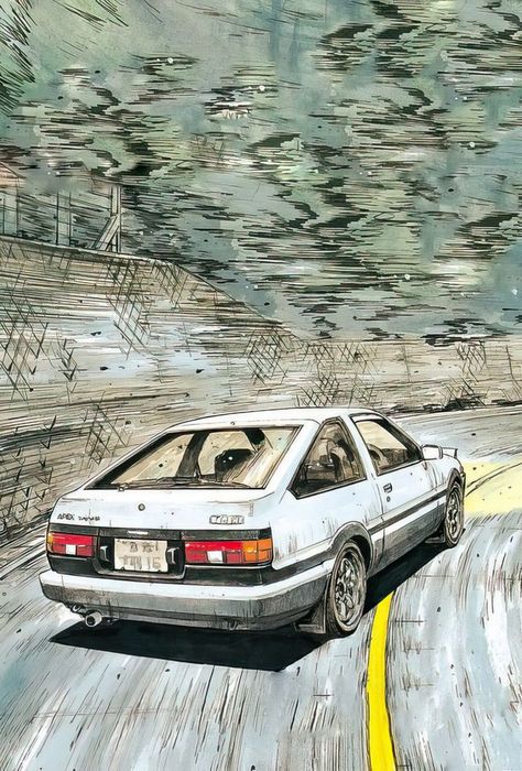 Initial D Vol. 10 | Initial d, Cool car drawings, Jdm wallpaper Initial D, A Drawing, A Car, Road, Yellow, Anime, White