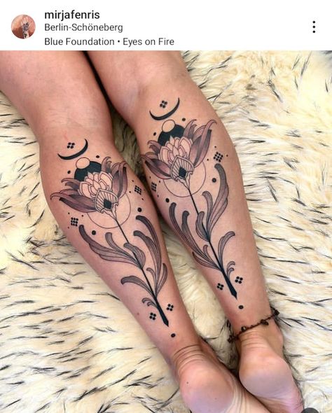 Tattoo Wade, Mirja Fenris Tattoo, Blue Lotus Tattoo, Fenris Tattoo, Slavic Tattoo, Inner Arm Tattoos, Tattoos Instagram, Shin Tattoo, Flower Tattoo Meanings