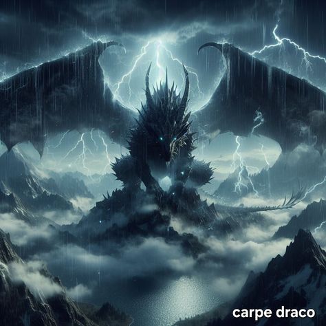 Storm Dragon Fantasy Art, Storm Dragon Art, Wyvern Poses, Black And Blue Dragon, Black Dragon Art, Dark Blue Dragon, Cool Dragon Pictures, Wind Dragon, Storm Dragon