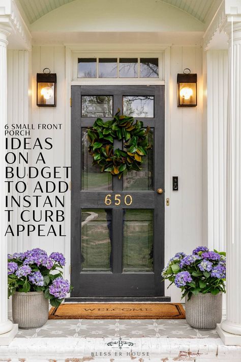 6 ways to add instant curb appeal in a day with these DIY small front porch ideas on a budget with paint, plants, and decor. Spring Front Porch Decor, Front Door Plants, Front Door Planters, Front Porch Plants, Front Porch Flowers, Porch Plants, Porch Flowers, Porch Planters, Summer Front Porches