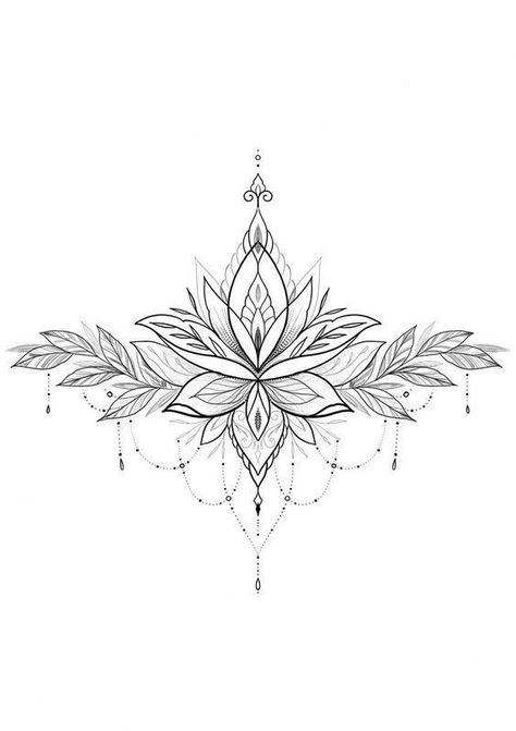 Lotus Chest Tattoo For Women, Decollete Tattoo, Sternum Mandala Tattoo, Sternum Tattoo Mandala, Fine Line Mandala, Tattoo Ideas Female Underboob, Fine Line Sternum Tattoo, Mandala Tattoo Design Women, Sternum Underboob Tattoo