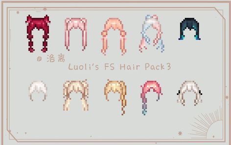 Luoli's FS Hair Pack3 at Stardew Valley Nexus - Mods and community Stardew Valley Character Outfit Ideas, Stardew Mods Hair, Stardew Hair Mods, Stardew Valley Cute Mods, Cute Stardew Valley Mods, Stardew Valley Hair Mod, Stardew Valley Clothes Mod, Stardew Valley Hair, Stardew Valley Mods Clothes