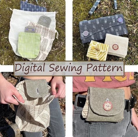 New digital sewing pattern in my etsy shop! Earthscore Foraging Belt Bag in three sizes. Slide this compact little bag on your belt and be ready to collect earth treasures like wild mushrooms, berries, seeds, and herbs. Instructions include an optional clip or purse strap for those who don’t wear belts often. Foraging Pouch Diy, Belt Bag Pattern, Foraging Bag, Drawstring Bag Pattern, Art Supplies Bag, Pouch Diy, Pouch Sewing, Bag Pattern Free, Simple Sewing