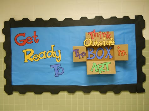 think outside the box in art!  maybe make this into a door design Art Bulletin Board Ideas, Art Bulletin Board, November Bulletin Boards, Class Bulletin Boards, Art Classroom Ideas, Art Room Posters, Art Bulletin Boards, Art Rooms, Art Room Ideas