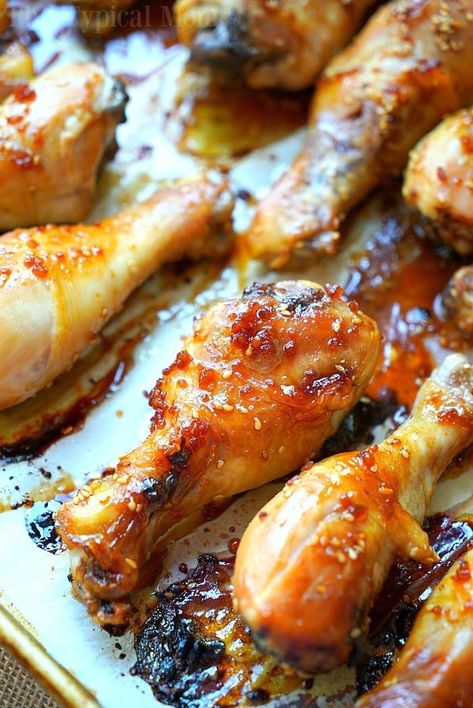 Baked teriyaki chicken drumsticks with an easy homemade sweet and spicy sauce you'll love! Moist chicken legs cooked in the oven in just about an hour. #baked #teriyaki #chicken #drumsticks #legs Baked Chicken Drumstick Recipes, Teriyaki Chicken Drumsticks, Baking Chicken, Baked Teriyaki Chicken, Chicken Drumstick, Baked Chicken Drumsticks, Chicken Leg Recipes, Oven Chicken Recipes, Chicken Teriyaki Recipe