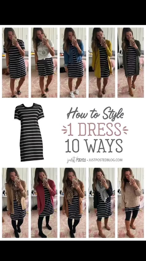 White And Black Striped Dress Outfit, Black And White Striped Jersey Outfit, How To Style Basic Dress, Style Striped Dress, Strip Dress Outfit Summer, Black And White Striped Dress Outfit Fall, Black Striped Shorts Outfit, T Shirt Dress Work Outfit, Striped T Shirt Dress Outfit