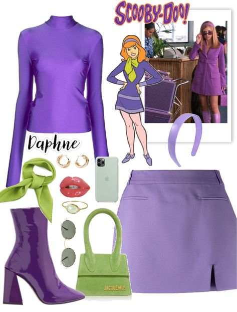 Daphne Scooby Doo Outfit, Daphne Blake Costumes, Daphne Scooby Doo, Velma Costume, Daphne Costume, جوني ديب, Daphne And Velma, Movie Inspired Outfits, Pretty Halloween Costumes