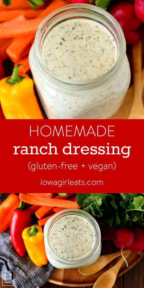 Gluten Free Ranch Dressing, Ranch Dressing Recipe Homemade, Dairy Free Dips, Homemade Pantry, Ranch Dressing Recipe, Salad Dressing Recipes Homemade, Homemade Ranch Dressing, Iowa Girl Eats, Resep Diet