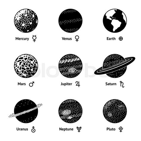 Astronomical Symbols, Mercury Venus Earth Mars, Planet Tattoo, Venus Tattoo, Mercury Planet, Planet Icon, Planet Drawing, Planet Tattoos, Graphisches Design