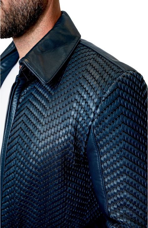 Maceoo Tresser Woven Leather Jacket | Nordstrom Luxury Men's Leather Jacket, Luxury Menswear-inspired Outerwear With Lapel Collar, Mens Designer Fashion Outfits, Lv Leather Jacket, Men Statement Pieces, Blue Leather Jacket Men, Mens Contemporary Fashion, Leather Jacket Pattern, Cool Jackets For Men