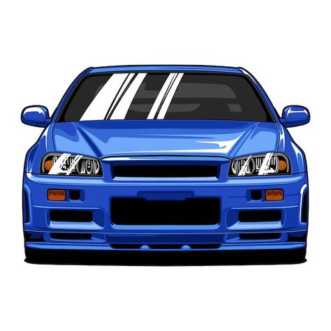 Vector blue sport car front view hand dr... | Premium Vector #Freepik #vector #fast-car #car-speed #car #cars-automotive Vinyl Printer, Classic Muscle Cars, Gtr R34, Cool Car Drawings, Car Vector, Custom Plates, Car Themes, Plate Number, Blue Car