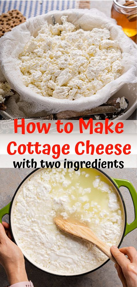 This easy recipe is about how to make cottage cheese at home with two healthy ingredients - milk and buttermilk. How To Make Homemade Cottage Cheese, How To Make Your Own Cottage Cheese, Cottage Cheese Diy How To Make, Homemade Cottage Cheese Recipes How To Make, All Homemade Recipes, Making Cheese At Home Simple, Making Cottage Cheese, Make Cottage Cheese At Home, Dairy Free Cottage Cheese Recipe