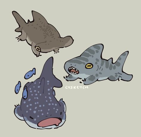 Dog Shark Drawing, Shark With Legs Drawing Cute, Cute Aquatic Animals Drawings, Shark Dog Art, Whale Shark Art Cute, Shark Drawings Cute, Ocean Oc Art, Cysketch Twitter, Cheryl Cysketch