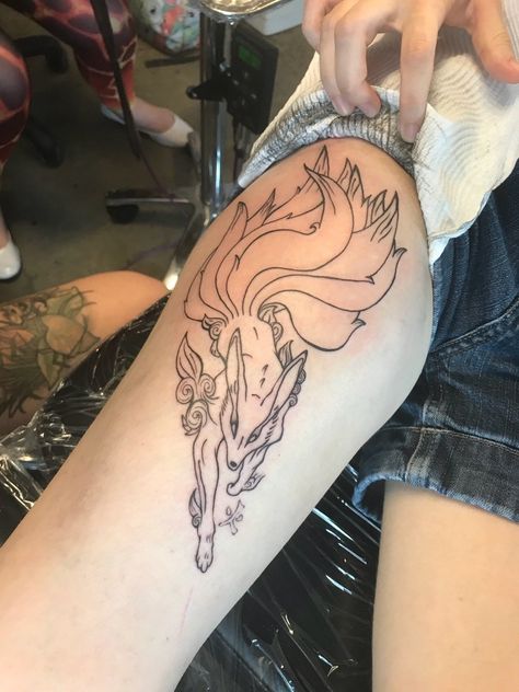 Nine Tailed Fox Tattoo, Tattoo Collage, Side Hip Tattoos, Fox Tattoo Design, Stick Poke Tattoo, Girl Back Tattoos, Cool Tattoo Drawings, Girl Arm Tattoos, Elements Tattoo