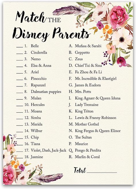 Disney Parents, Boho Baby Shower Games, Baby Shower Princess Theme, Disney Princess Babies, Disney Baby Shower, Star Kids, Baby Shower Favors Girl, Match Game