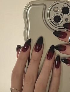 Spring Nails 2024 Acrylic, Pookie Nails, Nail Designs For Dark Skin, Nail Designs Dark, Red And Black Nail, Red Black Nails, Nails Fancy, Vampire Nails, Dark Red Nails