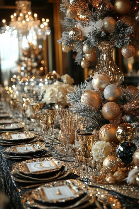 #homedecor, #interiordesign, #homedesign, #decor inspiration Glitz And Glam Christmas Party, Gold Christmas Centerpieces For Table, Gold Candle Centerpiece, Gold Christmas Tablescapes, Christmas Table Decorations Elegant, White And Gold Christmas Table, Christmas Party Decorations Elegant, Elegant Christmas Tablescapes, Gold Christmas Table Decor