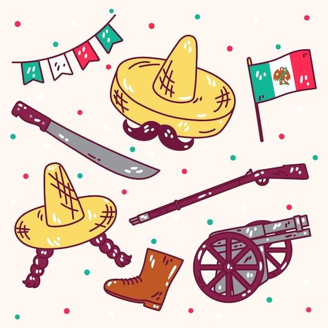 Ilustración de revolución mexicana dibuj... | Free Vector #Freepik #freevector #mexico #mexicano #ilustraciones #celebracion Walpaper Hello Kitty, Bullet Journal Doodles, Journal Doodles, Vector Hand, Planner Bullet Journal, Graphic Resources, Hand Drawn, Vector Free, Hello Kitty