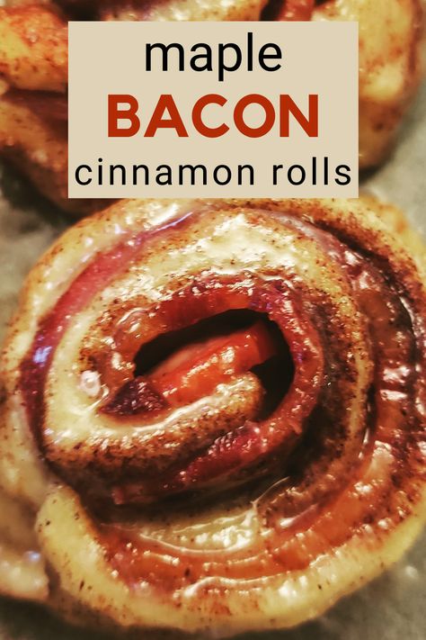 Maple Bacon Cinnamon Rolls.  Yes, I said BACON.  Did you ever think anything was missing in a cinnamon roll before?  Probably not, but now that you know that BACON cinnamon rolls exist, do you think you will ever eat a regular cinnamon roll again?    You don't have to live like that again.  These make the perfect choice for a yummy snack or quick breakfast treat.  Easy to make and delicious to eat! Unique Flavored Cinnamon Rolls, Cinnamon Rolls With Bacon Inside, Vampire Cinnamon Rolls, Sweet And Savory Cinnamon Rolls, Maple Bacon Cinnamon Rolls Homemade, Bacon Cinnamon Rolls Pillsbury, Cinnamon Rolls With Bacon, Bacon Cinnamon Rolls Homemade, Bacon Stuffed Cinnamon Rolls