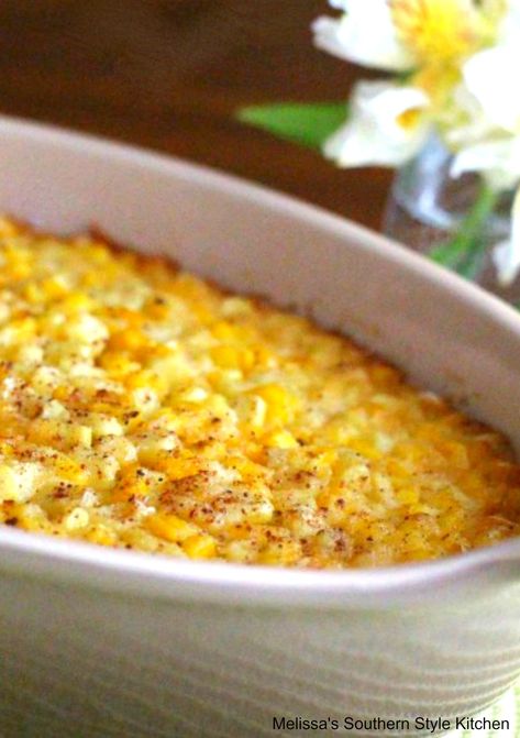 Corn Souffle Recipe, Corn Soufflé Recipe, Easy Corn Pudding, Creamed Corn Casserole Recipe, Corn Pudding Casserole, Starchy Sides, Corn Souffle, Buttery Corn, Sweet Corn Recipes