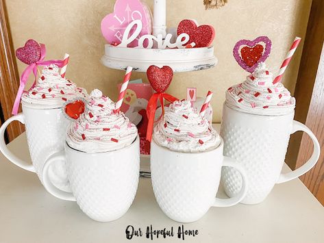 Faux Whipped Cream Mug Topper, Mug Toppers, Jar Toppers, Faux Whipped Cream, Mug Topper, Valentine Mug, Cream Mugs, Fake Cupcakes, Tiered Tray Diy