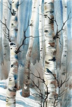 자작나무 그림, Birch Tree Art, Birch Tree Painting, Winter Watercolor, Watercolor Tree, Soyut Sanat Tabloları, Aspen Trees, 수채화 그림, White Birch