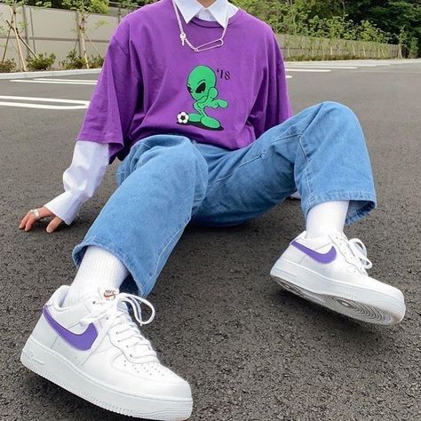 Skater Outfits, Purple Outfits, Tomboy Style Outfits, Mens Fashion Streetwear, Stylish Mens Outfits, Boarding School, Streetwear Fashion Women, Indie Outfits, Swaggy Outfits